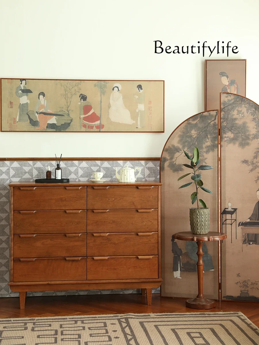 

Retro National Style Solid Wood Storage Chest of Drawers Combination Side Cabinet Drawer Simple Mid-Ancient Storage Cabinet