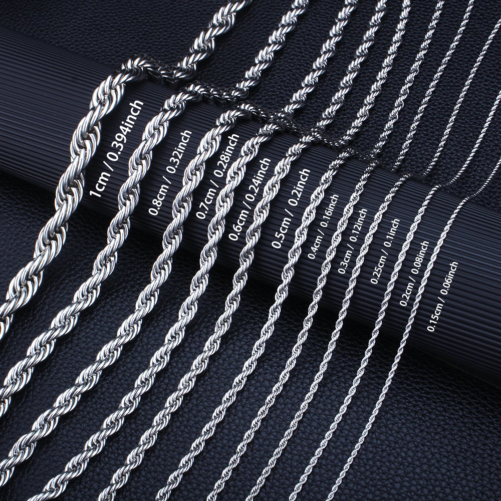 1.5/2/2.5/3/4/5/6/7/8/10 mm (40-100 cm Length) 1 Piece 316L Stainless Steel Twisted Rope Chain Necklace for Men Women