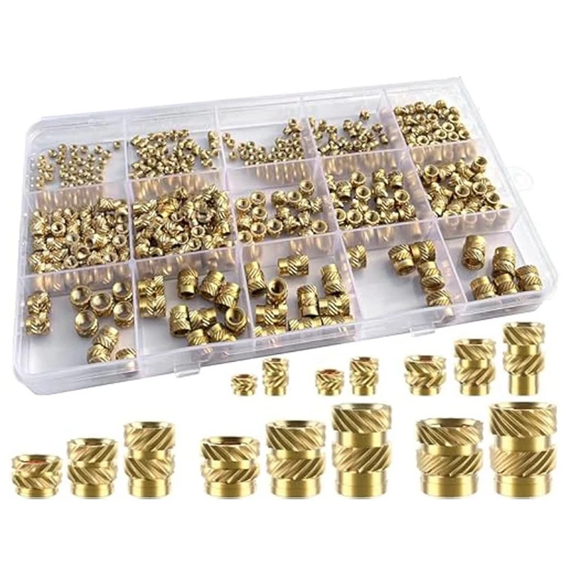 400Pcs Threaded Inserts,M2/M2.5/M3/M4/M5/M6 Thread Knurled Nuts Assortment Parts Heat Set Insert For Plastic 3D Printing