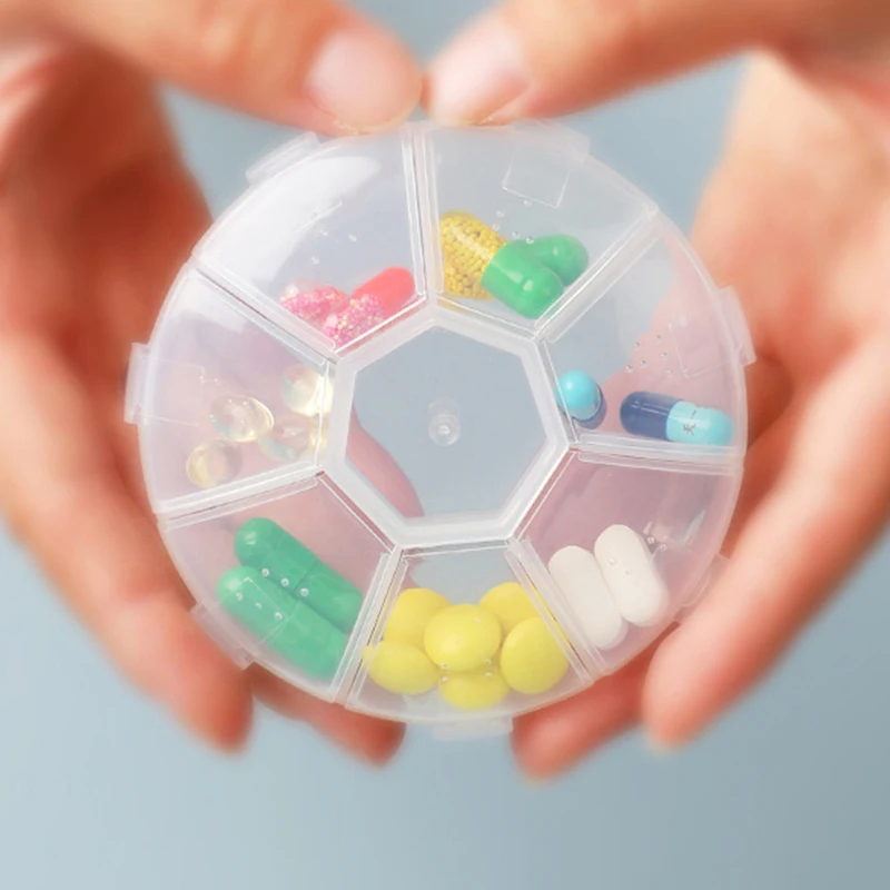 7 Days Travel Round Pill Organizer Moisture Proof Pill Box For Pocket Daily Pill Case Travel Portable Medicine Holder Container`