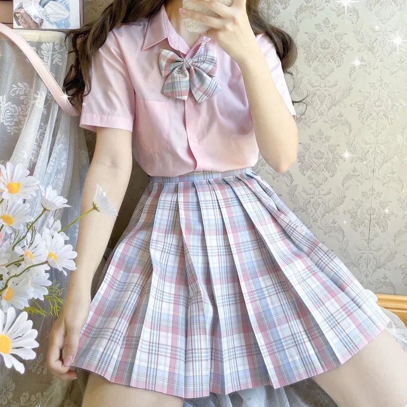 2022 School Girl Uniform Pleated Skirts Japanese School Uniform High Waist A-Line Plaid Skirt Sexy JK Uniforms for Woman