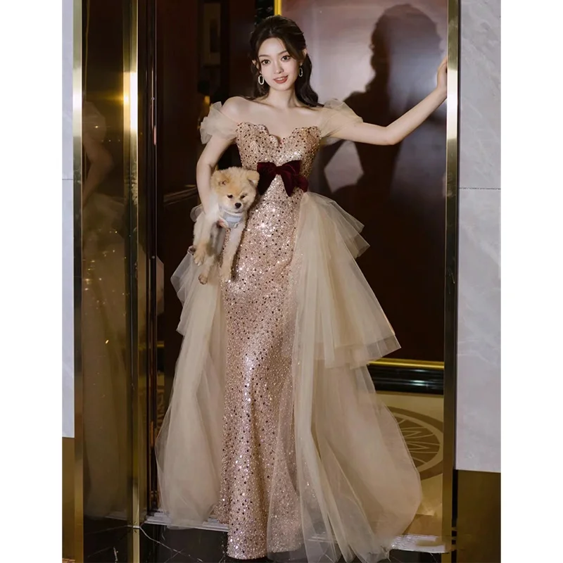 

One-oulder Wedding Dr Evening Gown for Host Bride ort Sve Long Dr Bodycon Sle for Wedding Par Performance