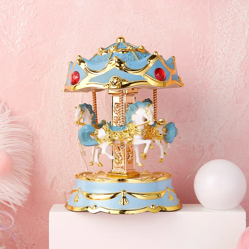 Retro Gold-rimmed Carousel Colorful Flashing Music Box Girl Friend Birthday Gift Clockwork Music Box Home Decoration Sailor Moon