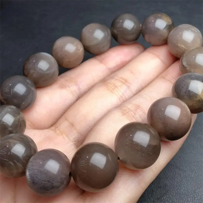 13.5MM Natural Smoky Quartz Moon Stone Bracelet Charms Handmade Fortune Energy Bangle Mineral Woman Amulet Jewelry Gift 1PCS