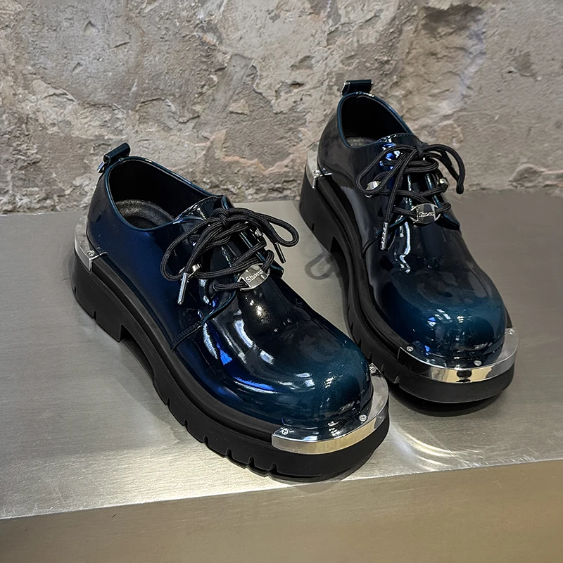 Fashionable Men Derby Shoes Multi Colored Men Casual Lace Up Thick Soled Non Slip Big Toe Leather Shoes Designer Social Shoes