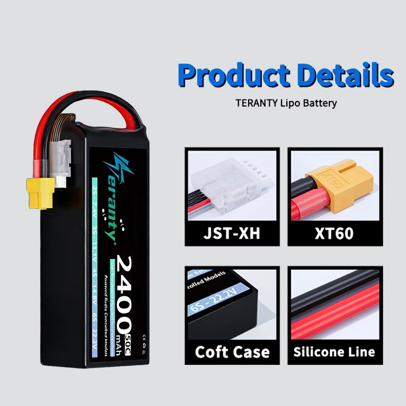 Teranty Batería Lipo 4S 14,8V 2400mAh 50C XT60 Drone Coche Barco
