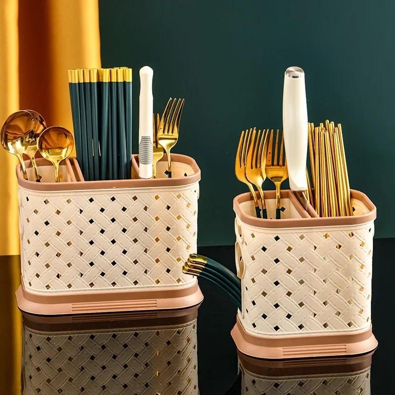 

2/3 Grid Plastic Chopsticks Cage Hollow Drain Tableware Rack Knife Stand Spoon Fork Shelf Container Kitchen Organizer Snacks