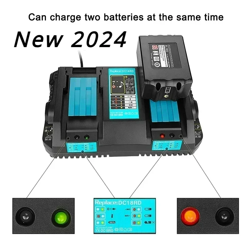 New 2024 Makita  Double Li-Ion Battery Charger DC18RD DC18SF For Makita 14.4V 18V 20V BL1830 BL1840 BL1850 BL1860 Bl1430