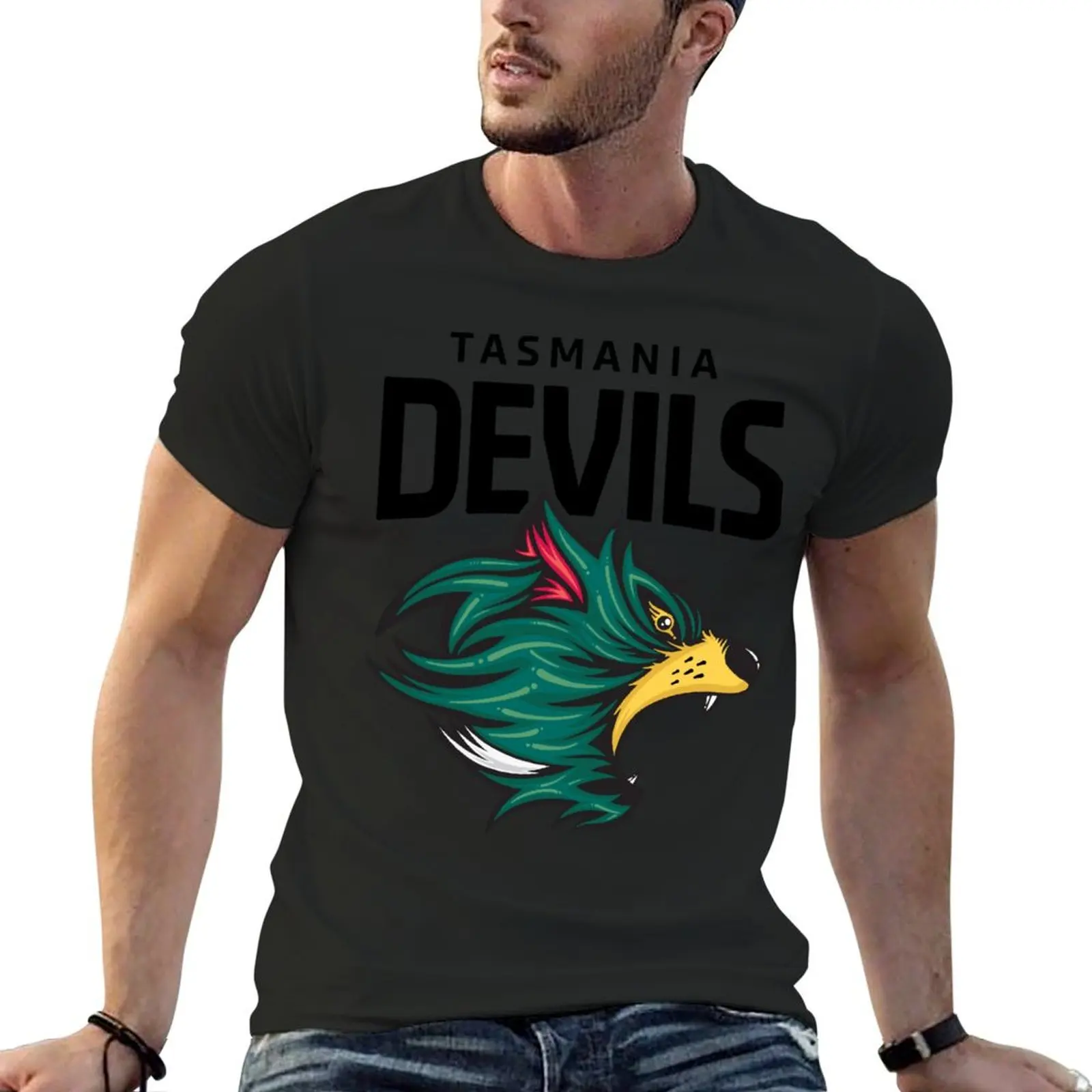 

Tasmania Devils Football Club Black Lettering T-Shirt cotton graphic tees street wear plus size tops men graphic t shirts