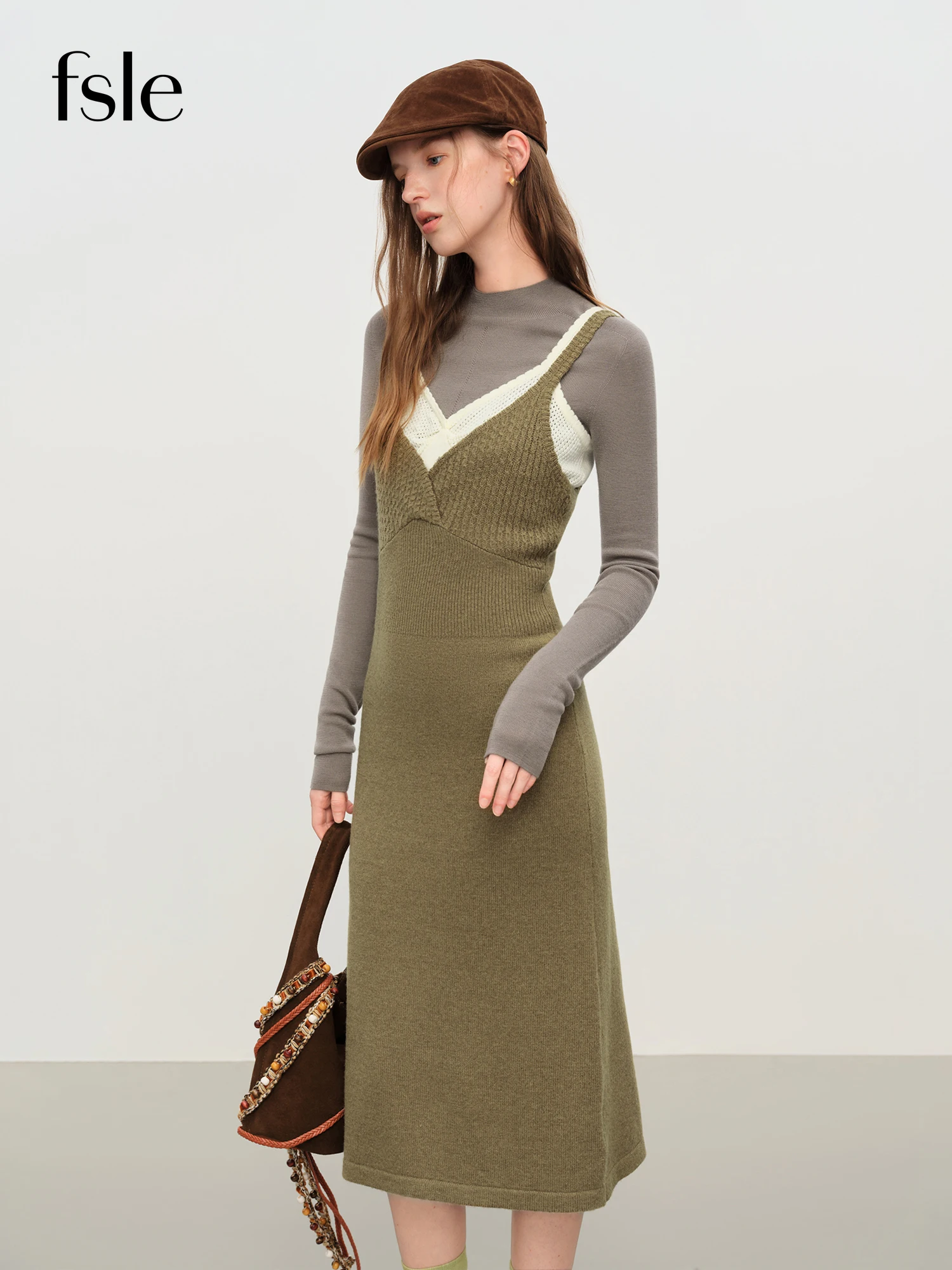 

FSLE Women's Sleeveless Slip Dress Set 2025 Autumn Winter Knit Two Piece Outfit Relaxed Fit Loungewear Trendy Vest Strappy Dress