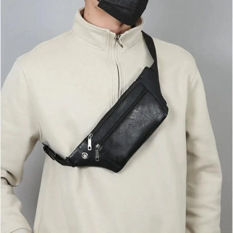 Men's Layer Cowhide Waist Bag Large Capacity Phone Storage Multi Use Shoulder Crossbody Bag for Cycling Camping Daily Use