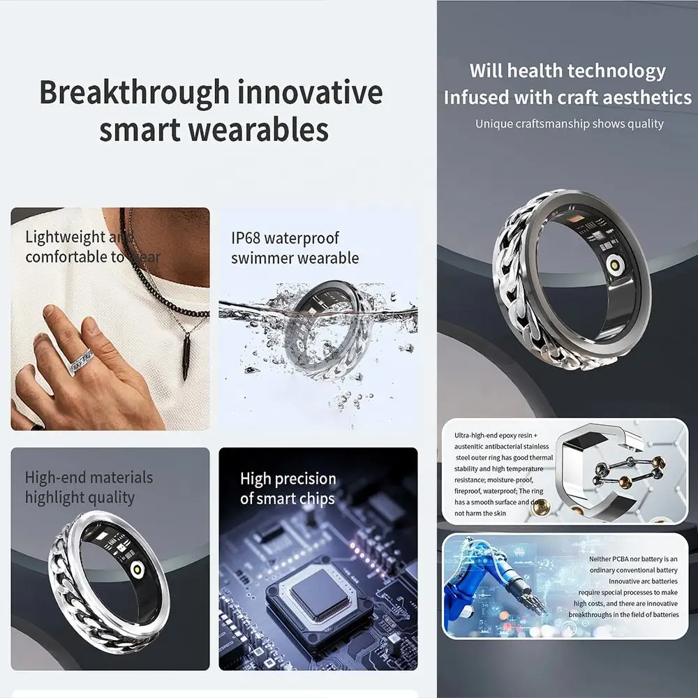Rotatable Chain Anti-stress and Anxiety Smart Ring Health Sleep Heart Rate SPO2 Monitors Sports Excercise Remote Camera Control