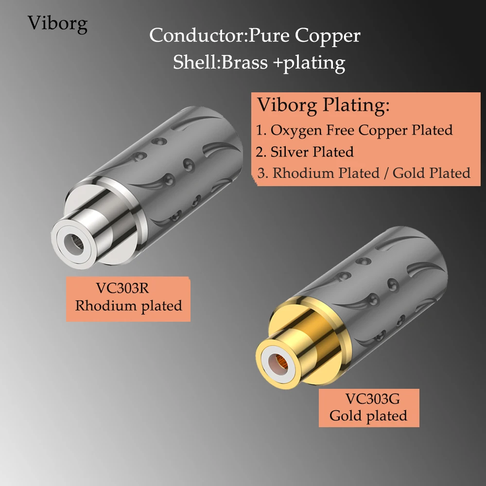 Viborg VC303 conector hembra RCA chapado en oro rodio de cobre puro conector RCA adaptador de Audio RCA hembra