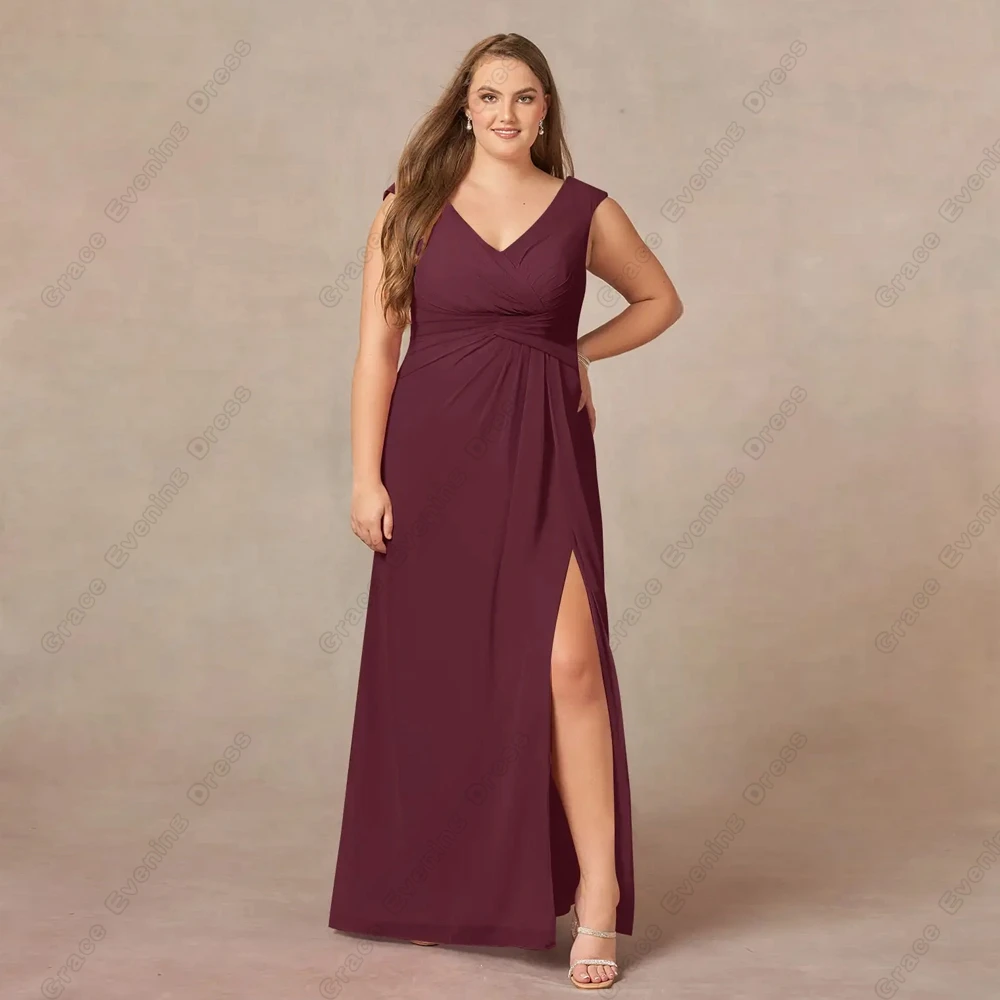 

Strapless Burgundy Mother of Bride Dresses for Women Sleeveless Side Slit Wedding Party Dresses Chiffon Robe De Soirée 2024 New