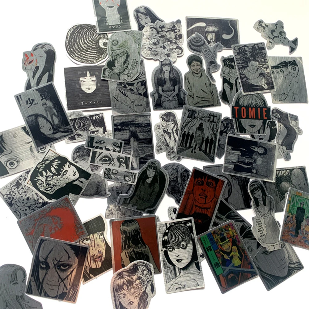 

50PCS Anime Tomie Horror Laser Metal Stickers Junji Ito Decoration Suitcase Scrapbooking Laptop Phone Stationery Cool Toys Gifts