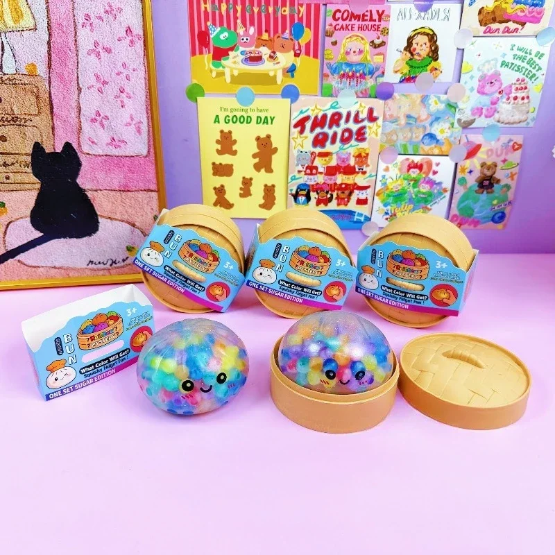 Colorful Bubble Dumpling Squeeze with Steamer Soft TPR Dough Ball Decompression Fidget Toy Funny Creative Bun Gift view 4