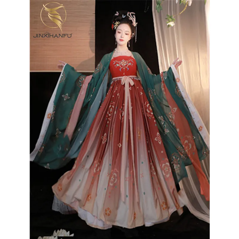 

Original Design Tang-made Hanfu Women Hemlock Skirt Large-sleeved Shirt Summer Embroidery 2 Pieces Per Set