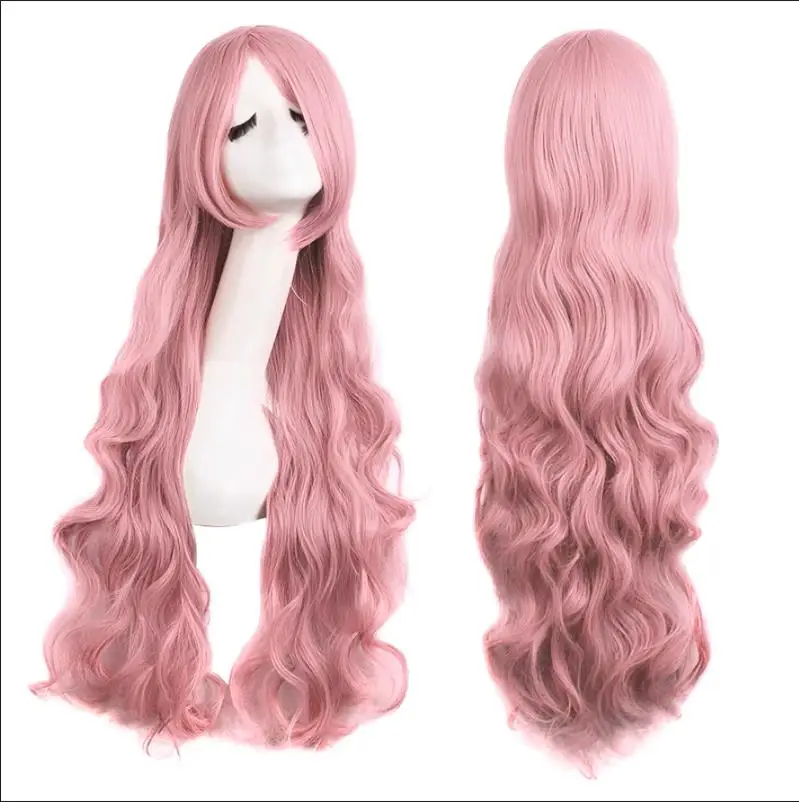 Pink Wigs with Bangs Long Wavy Pink Wigs for Women Synthetic Natural Wavy Wig Heat Resistant Colorful Wigs for Daily Party Cospl