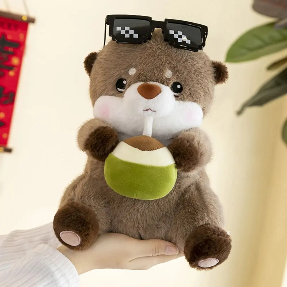 사랑스러운 음료 코코넛 주스 수달 장난감 야생 동물 방 장식 바다 수달 부드러운 베개 만화 봉제 수달 인형 크리스마스 선물