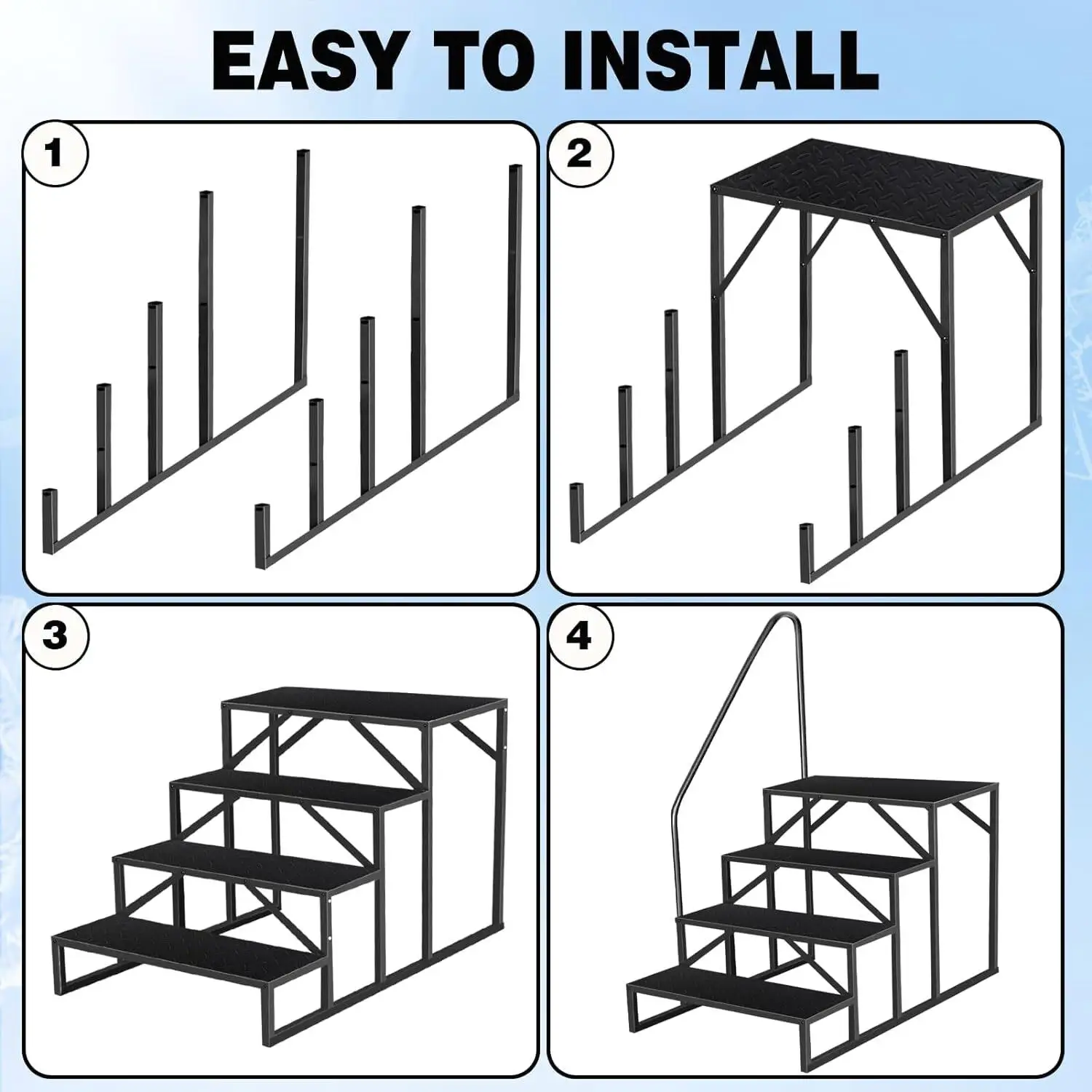 Heavy Duty Ground Pool Ladder with Handrail, RV Steps & Hot Tub Step Stool – 660 lbs Capacity for Easy Access