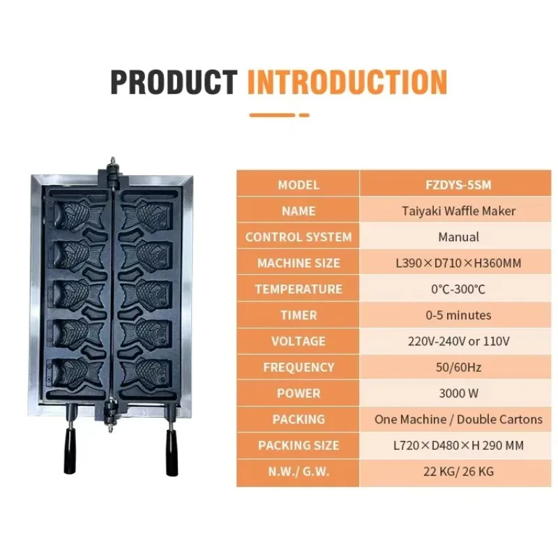 2025Hot Commercial 220V Fish Shape Ice Cream Waffle Cone Machine Open-Mouth Taiyaki Maker Snack Machine