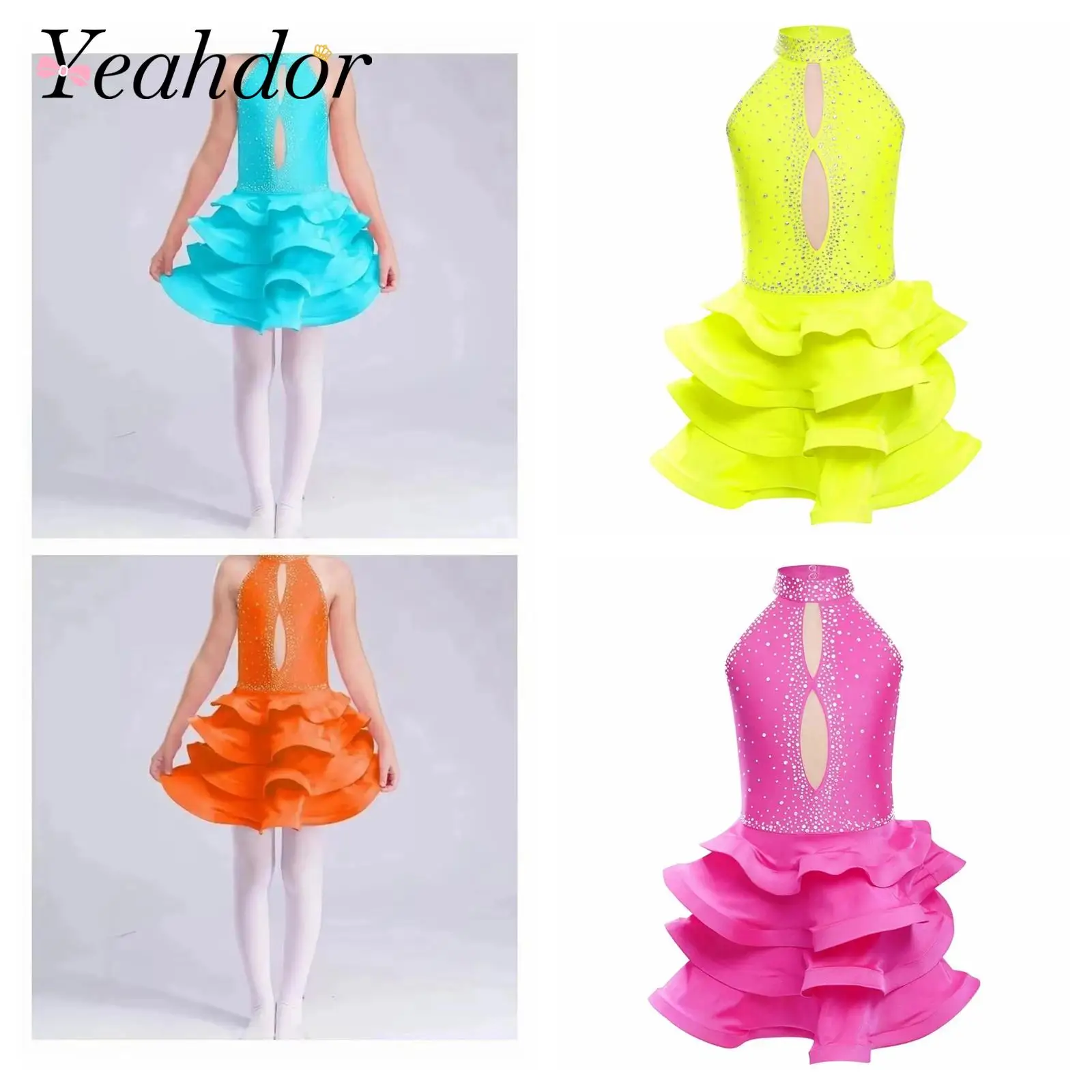 

Kids Girls Tiered Tutu Dress Modern Jazz Dance Dress Tango Samba Salsa Latin Dance Costume Performance Dress Dancewear