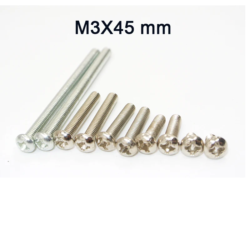 

500Pcs M3 Stainless Steel Phillips Screws Cross Round Head M3 Screw Bolts Nuts Fasteners Hardware Tools M3 x 45mm