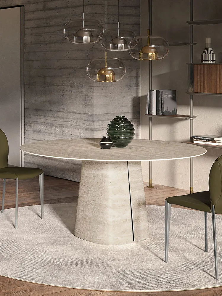 Light luxury travertine rock slab dining table and chairs small apartment 1.6 meters high-end living room modern simple