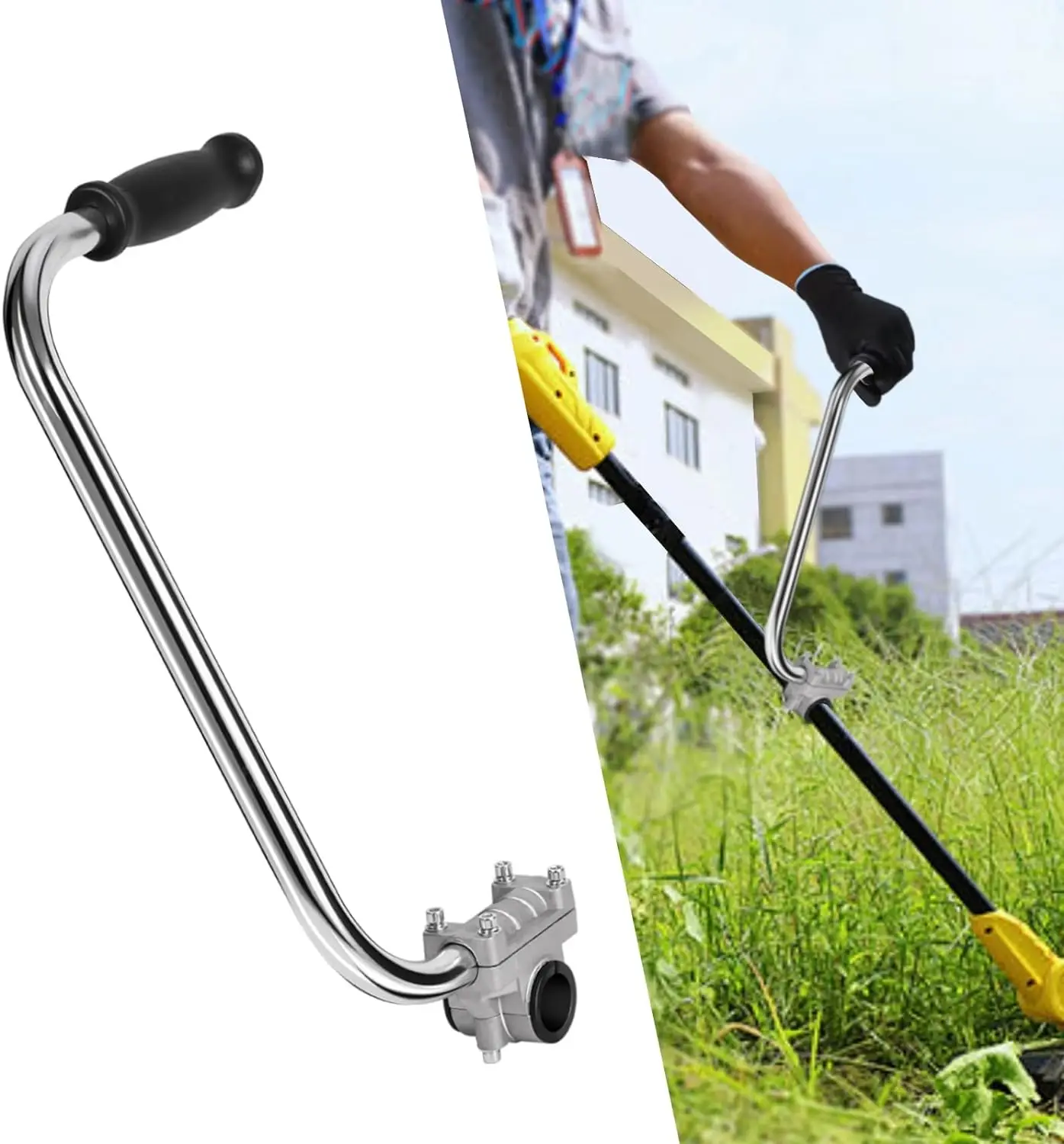 

Ручка триммера из нержавеющей стали, сверхмощная ручка руля газонокосилки для триммера для травы, универсальная замена для двора Landscapi