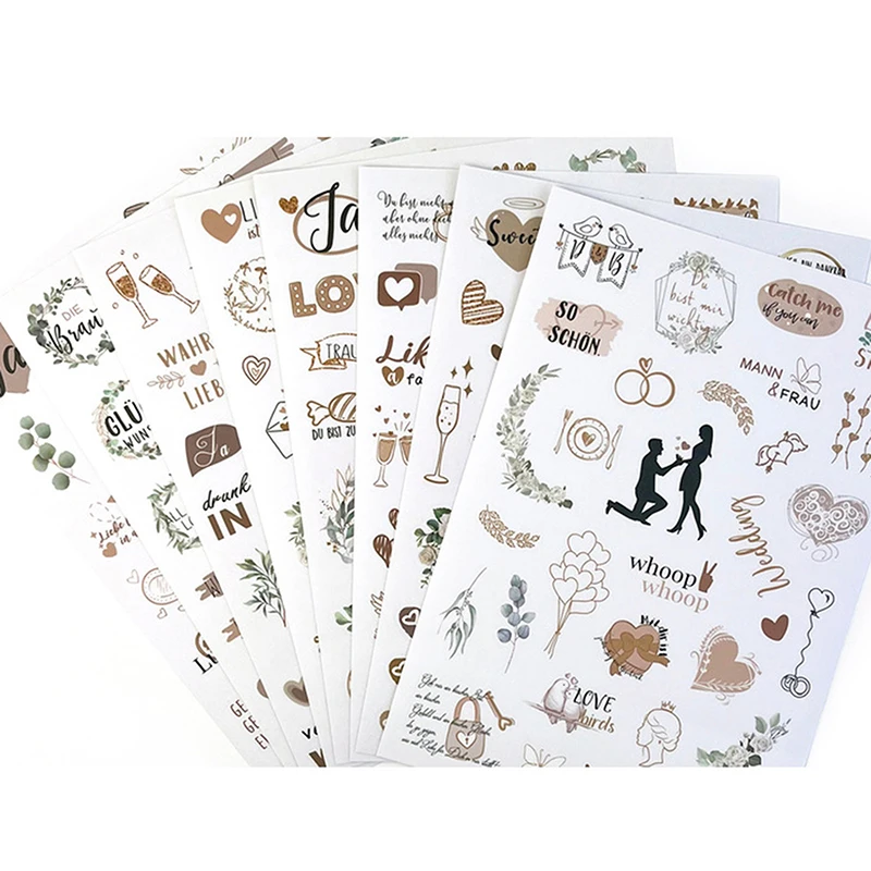 230 قطعة/8 ورقة ملصقات سكرابوكينغ ذاتية الصنع لزينة الزفاف الشفافة لدفاتر الزوار ملصقات الحرف الفنية #1