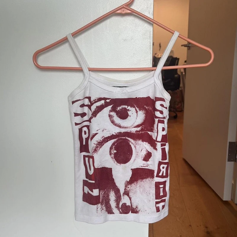 Y2K Summer Youth Personalized English Eyes Tank Top with Short Straps for Women