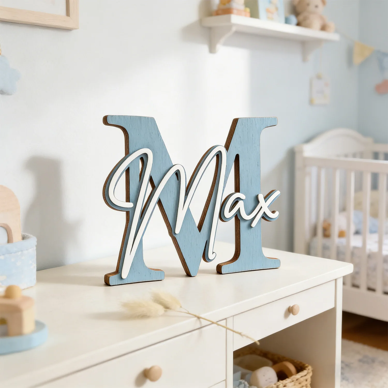 1pc Double-layer Wooden Name Decoration Plaque, Customizable Content, Home Decoration, Children's Room Decoration, Holiday Gifts view 5