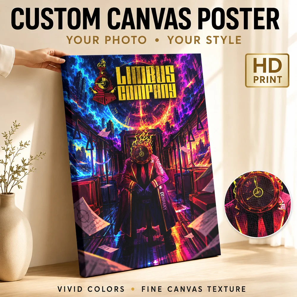 Limbus Company Dante In Burning City Canvas Print Customized Photo Orange And Blue Flames Wall Art For Bedroom Game Lover Gift