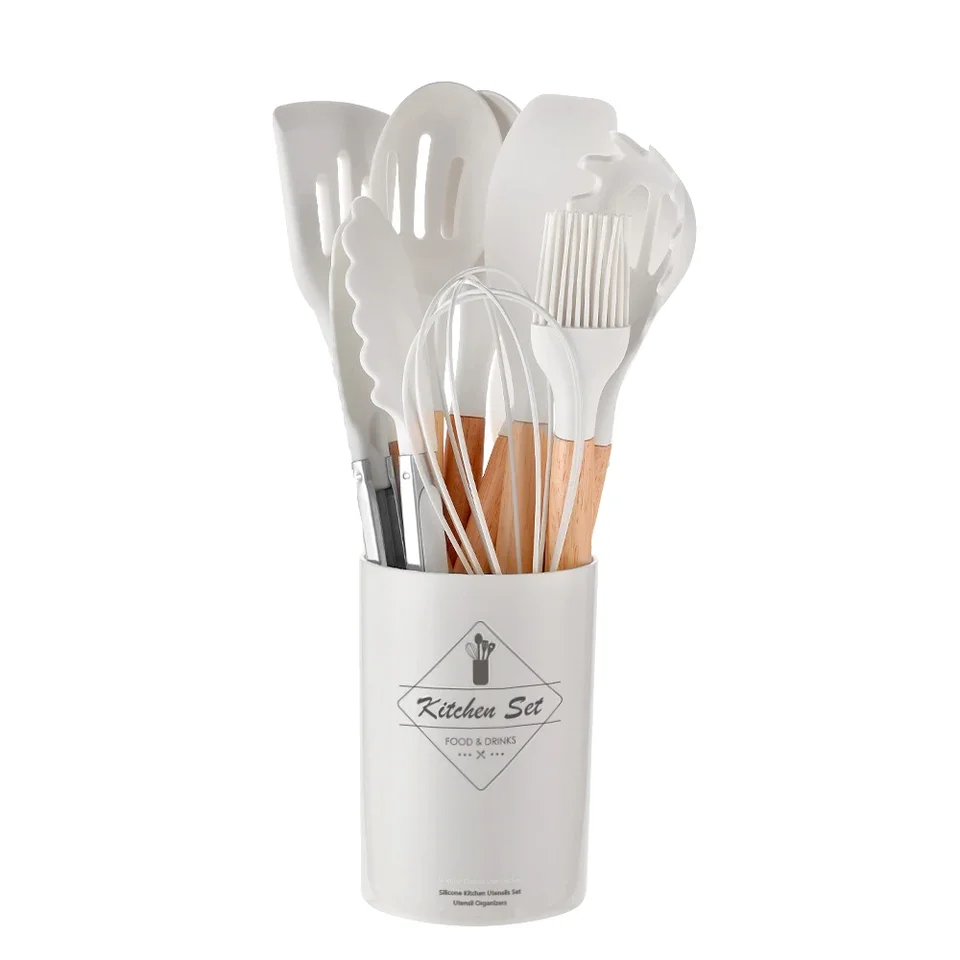 12PCS Silicone Kitchenware Non-Stick Cookware Kitchen Utensils Set Spatula Shovel Egg Beaters Wooden Handle Cooking Tool Set, image 11