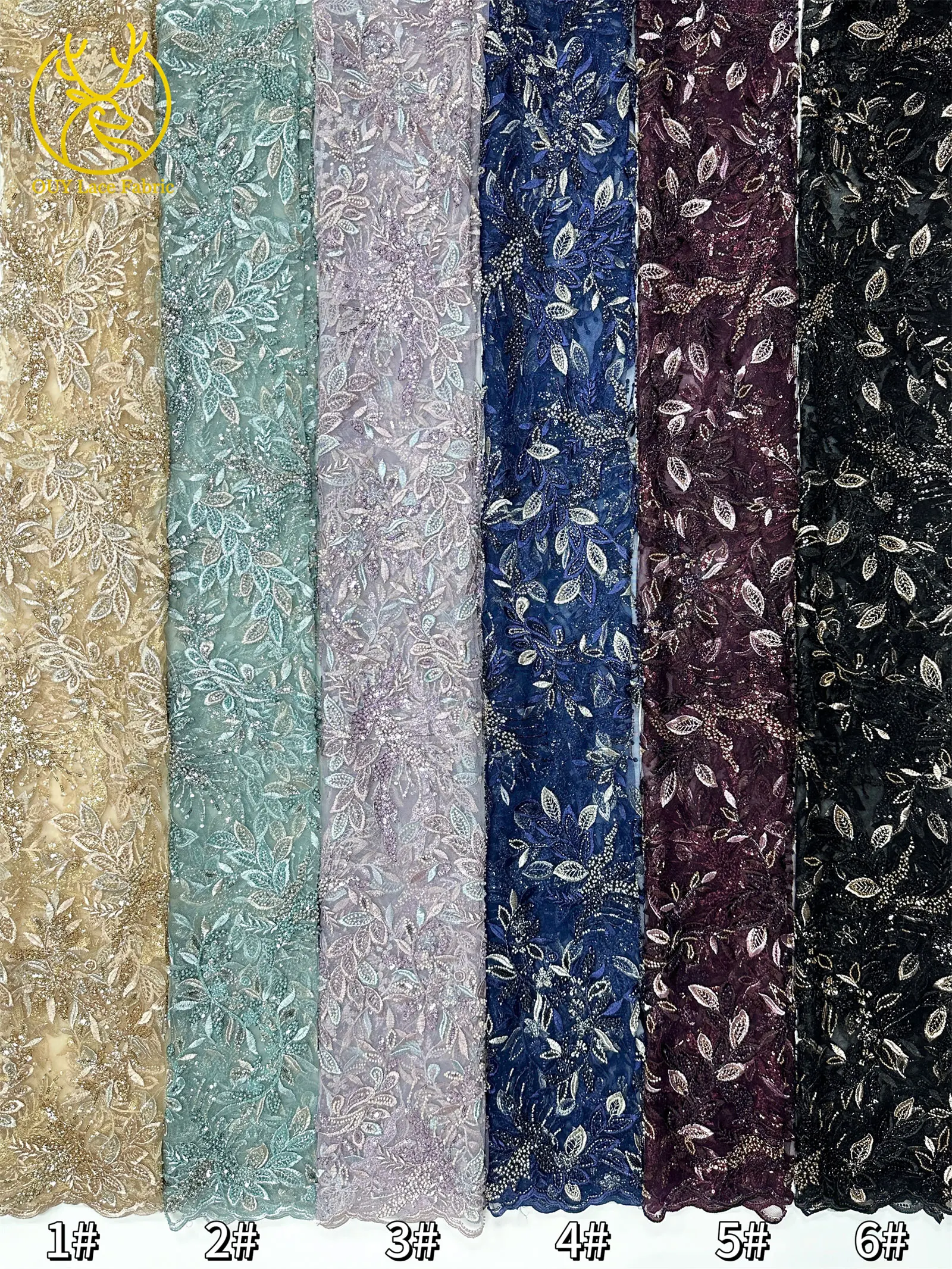Eleganter afrikanischer Perlen-Stickerei-Spitzenstoff, 5 Yards, nigerianische französische Pailletten-Tüllspitze für Damen, Partykleid, DIY-Nähen – Detail 21