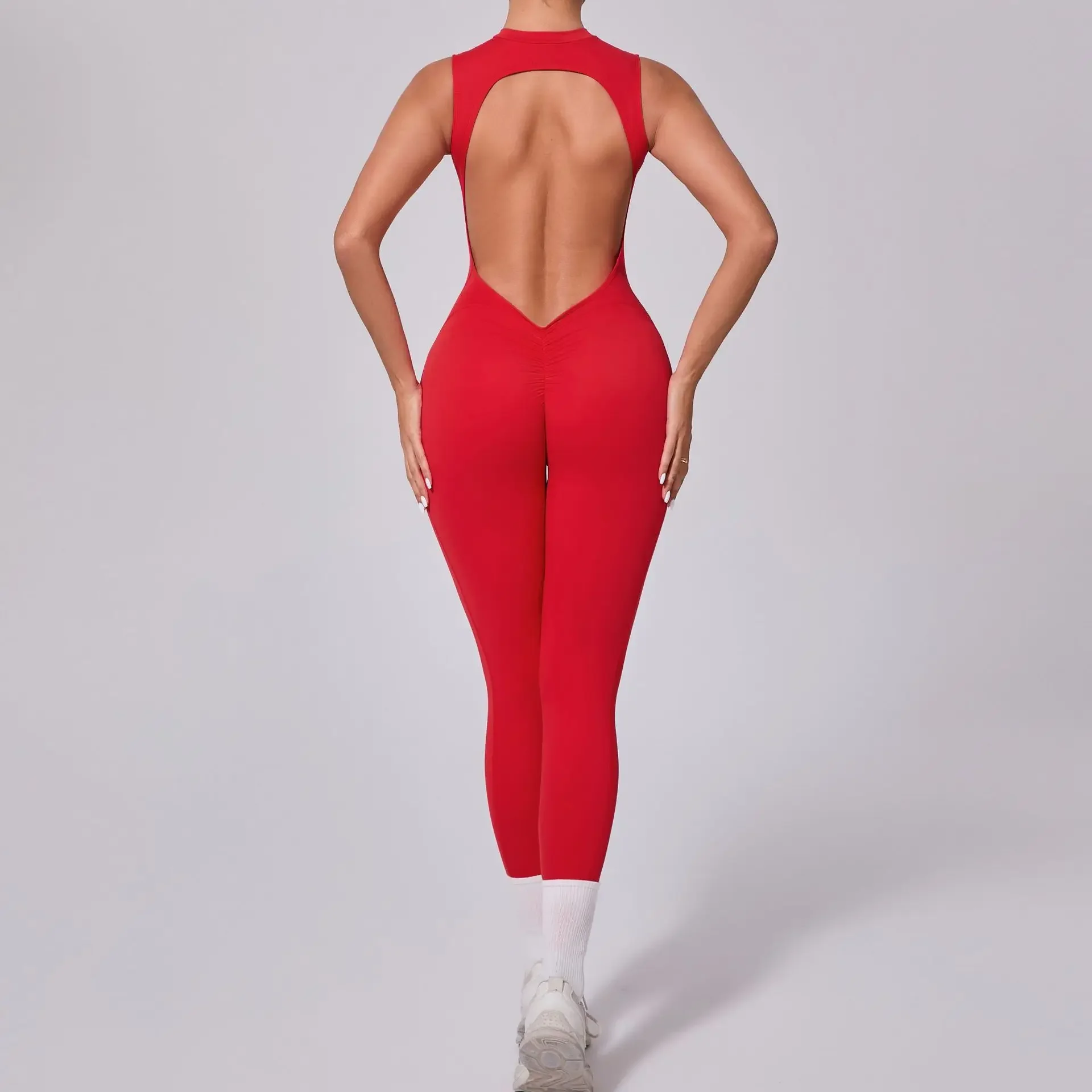 Seamless Yoga Jumpsuit Sports Fitness Peach Hip Backless Detachable Chest Mat Sleeveless Yoga onesie Workout Gym sets for Women