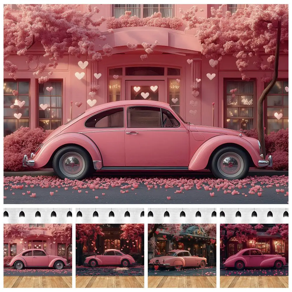 

Valentine's Day Photography Backdrop Pink Flowers Store Car Birthday Party Sweet Couple Photocall Background Decor Photostudio