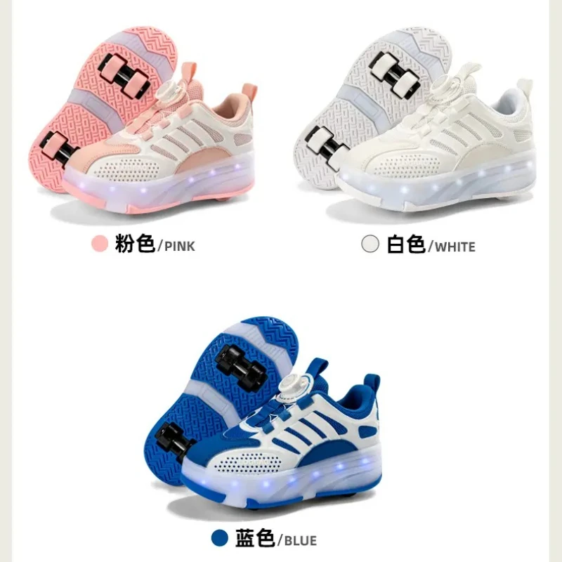 Детские кроссовки для мальчиков, мода 2024, спортивные роликовые коньки для девочек, обувь на колесах, невидимые двухколесные детские кроссовки