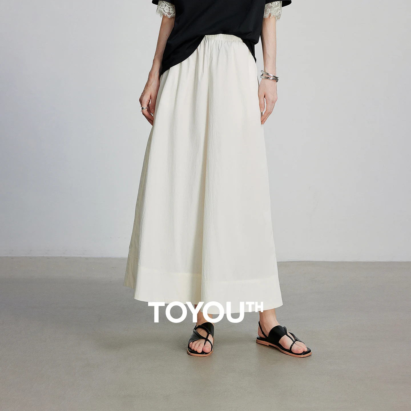 TOYOUTH Women Pants 2026 Summer New Lazy Yamamoto Pants Japanese Elastic Waist Loose Drape Wide Leg Nine Points Pants