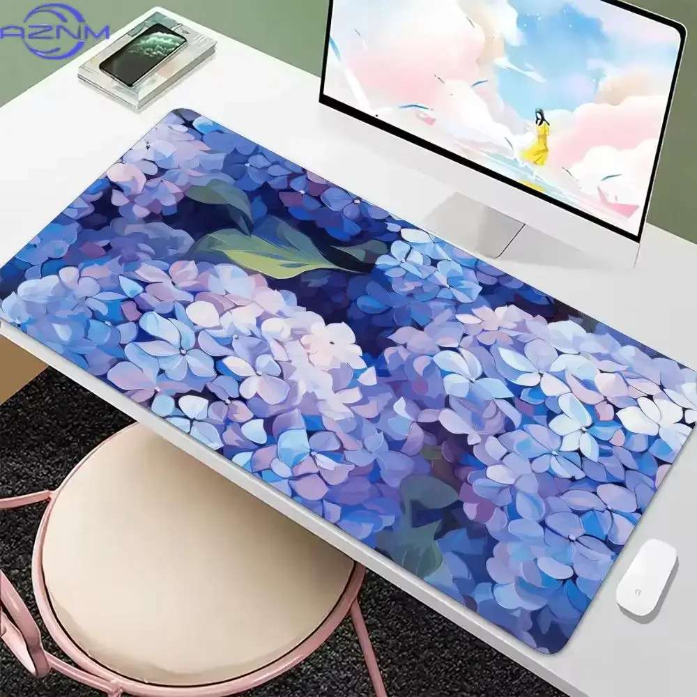 Watercolor Hydrangea Floral Large Mouse Pad Non Slip Rubber Extended Desk Mat For Gaming Office Keyboard Mouse Desktop Decor
