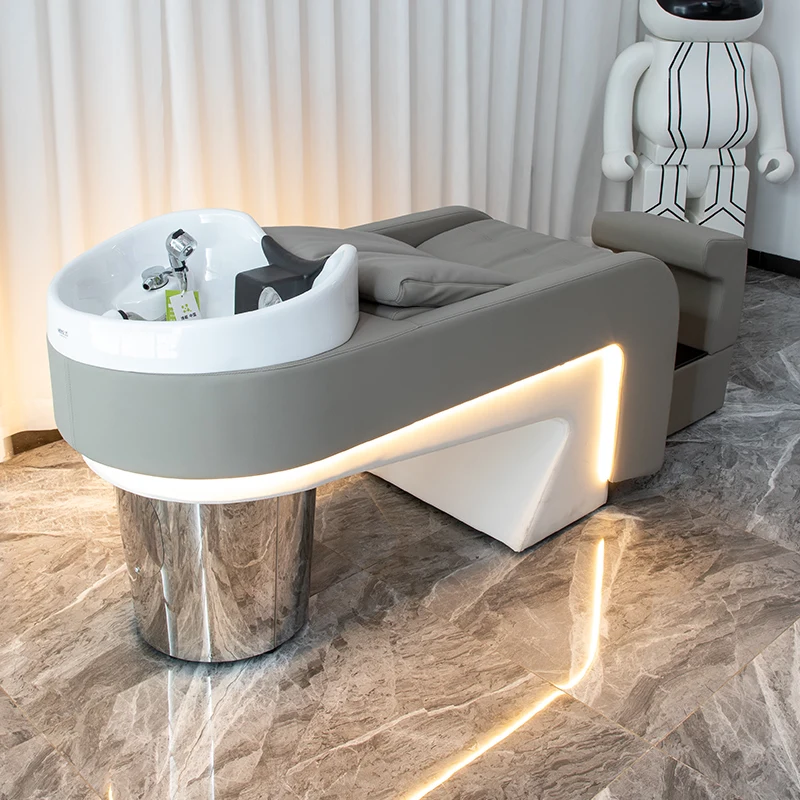 

Ceramic deep basin shampoo bed with lamp massage flush bed