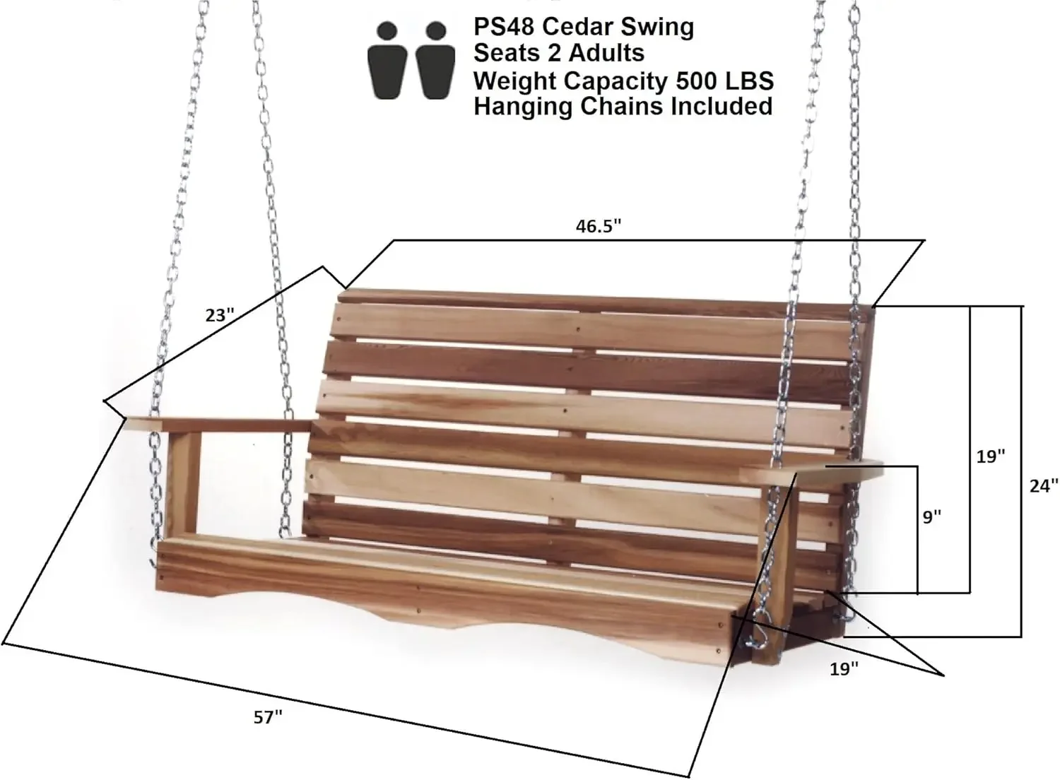 Things Cedar PS48 Premium Porch Swing | 4-Ft Outdoor Furniture & Patio Swing | Handcrafted Western Red Cedar | Easy Assembly