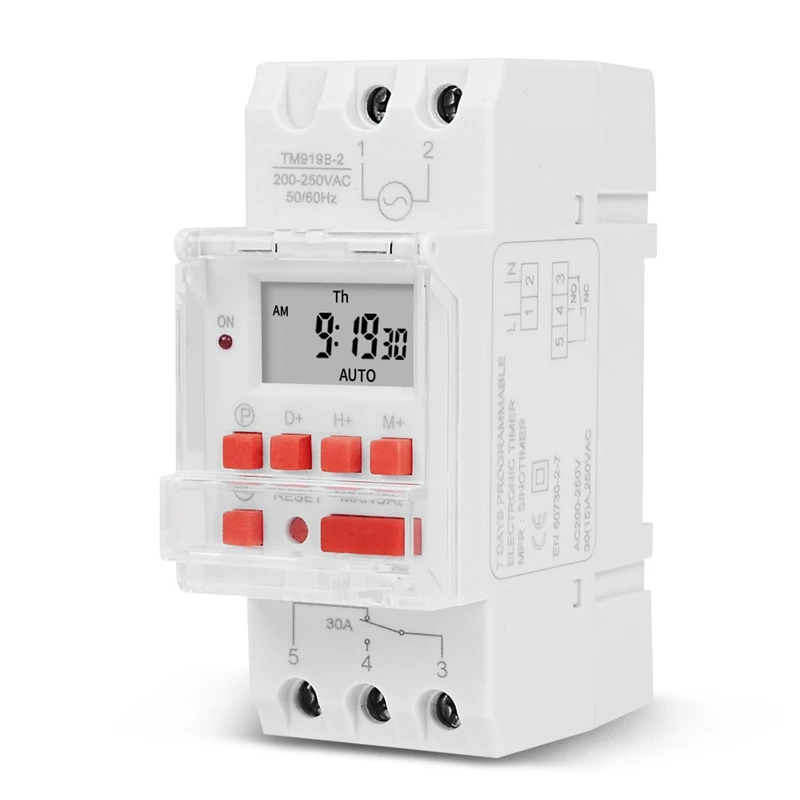 SINOTIMER TM919B 30A Programmable Digital Timer Switch DIN Automatic Cycle Timing Controller For Lights, Fans