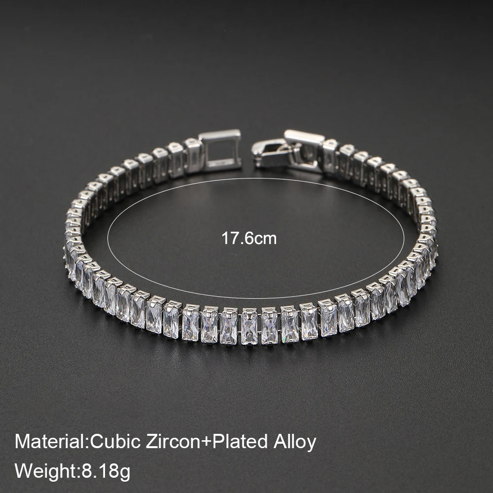 Sparkling Cubic Zircon Tennis Bracelets for Women Luxury Dainty Stackable Silver Color Chain Crystal CZ Banquet Wedding Jewelry