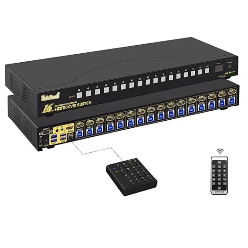 JideTech 16x1 HDMI KVM Switch USB 3.0 HUB 16 1 4K HDMI Switcher 4K 60Hz Resolution Rack Mount HDCP EDID Hotkey Linux Support