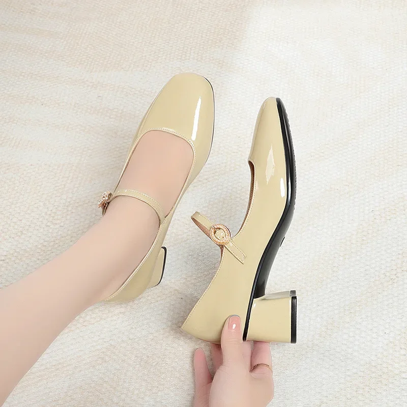 Women's Shoes Fashion Square Toe Soft Leather Soft Bottom High Heel Single Shoes 2025 Spring Summer New Lady Low Heel Work Shoes image 5