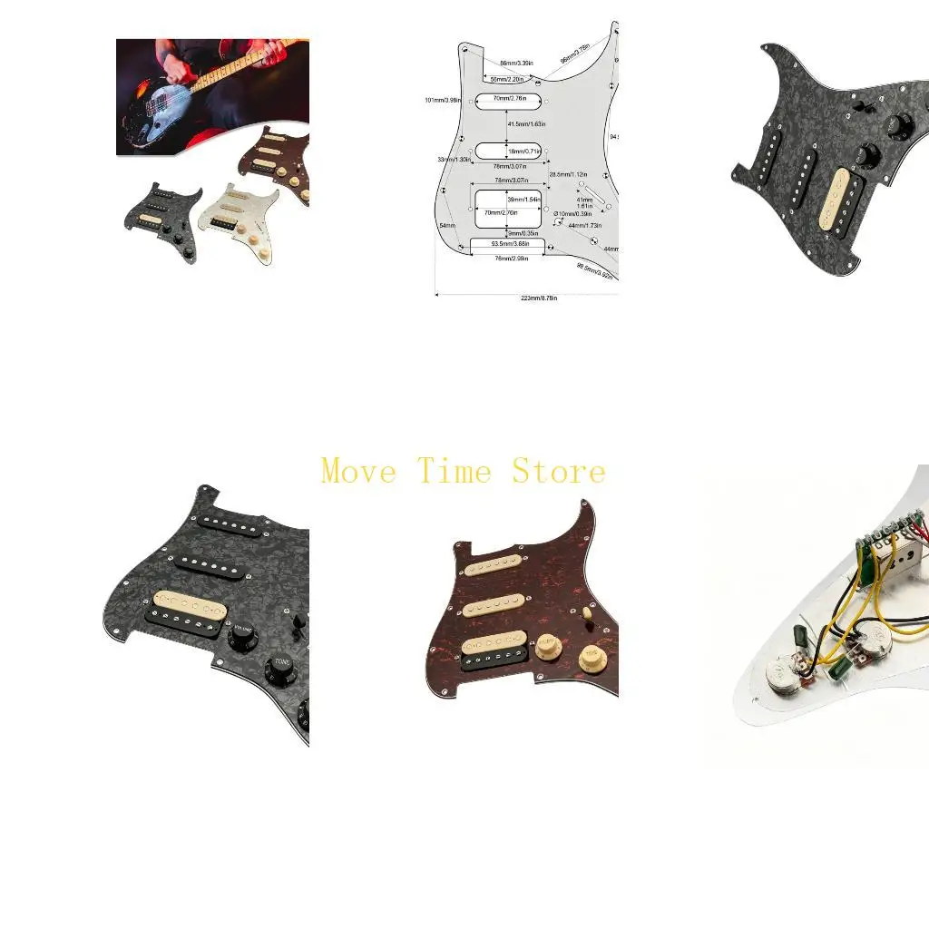 92ME Loaded Guitar Guard Plate with HSS Pickup Layout, Control Knobs and Blade Selector for Electric Guitar Repair Work