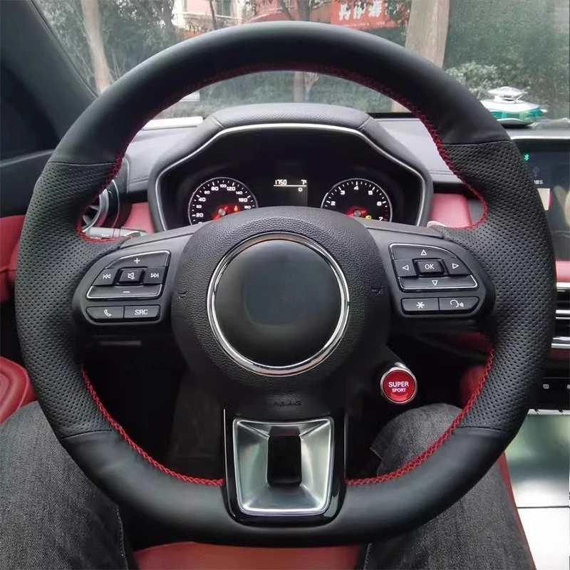 

For MG 5 6 RX5 RX8 ZS EV 2018-2023 Hand-stitched black genuine leather non-slip Car Steering Wheel Cover