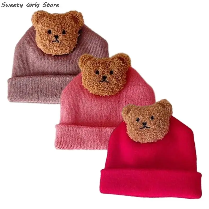 

Kids Lovely Bear Beanies Hats Handmade Wool Crochet Headwear Baby Warm Knitted Skullcaps Winter Spring Animal Bonnet Hat Infant