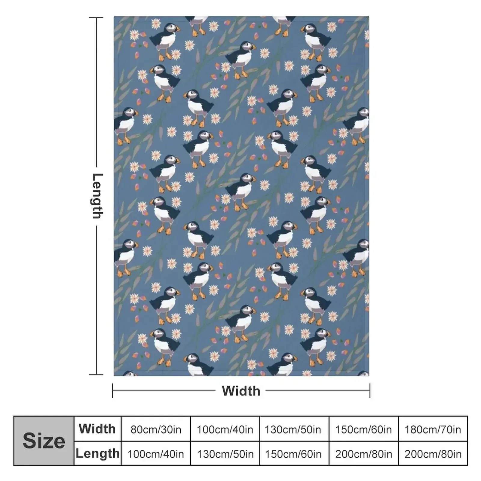 Exotic Animals Collection - Puffins on Blue Throw Blanket couch cozy soft plush fuzzy picnic outdoor blanket